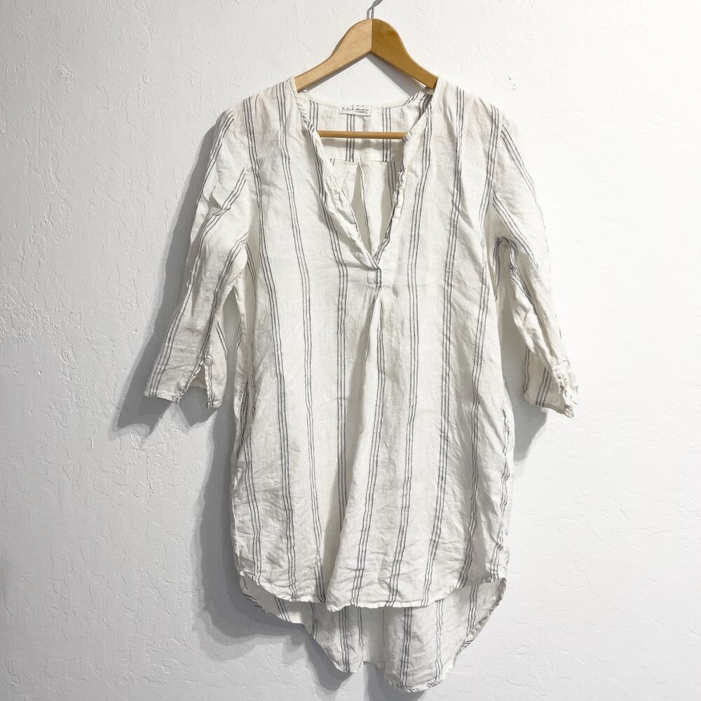 CP Shades Free People Linen Tunic Top XS Stripe White Stripe Lagenlook Boho